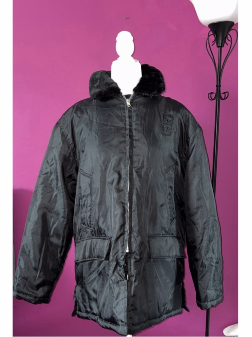 Law Pro Parka Black Puffer Jacket with Faux Fur Collar